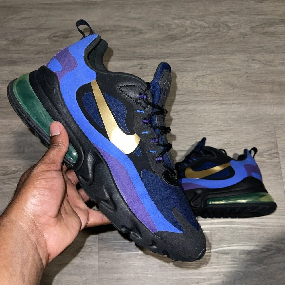 Size 12- Nike Air Max 270 React Black/Gold/Blue AO4197-005
